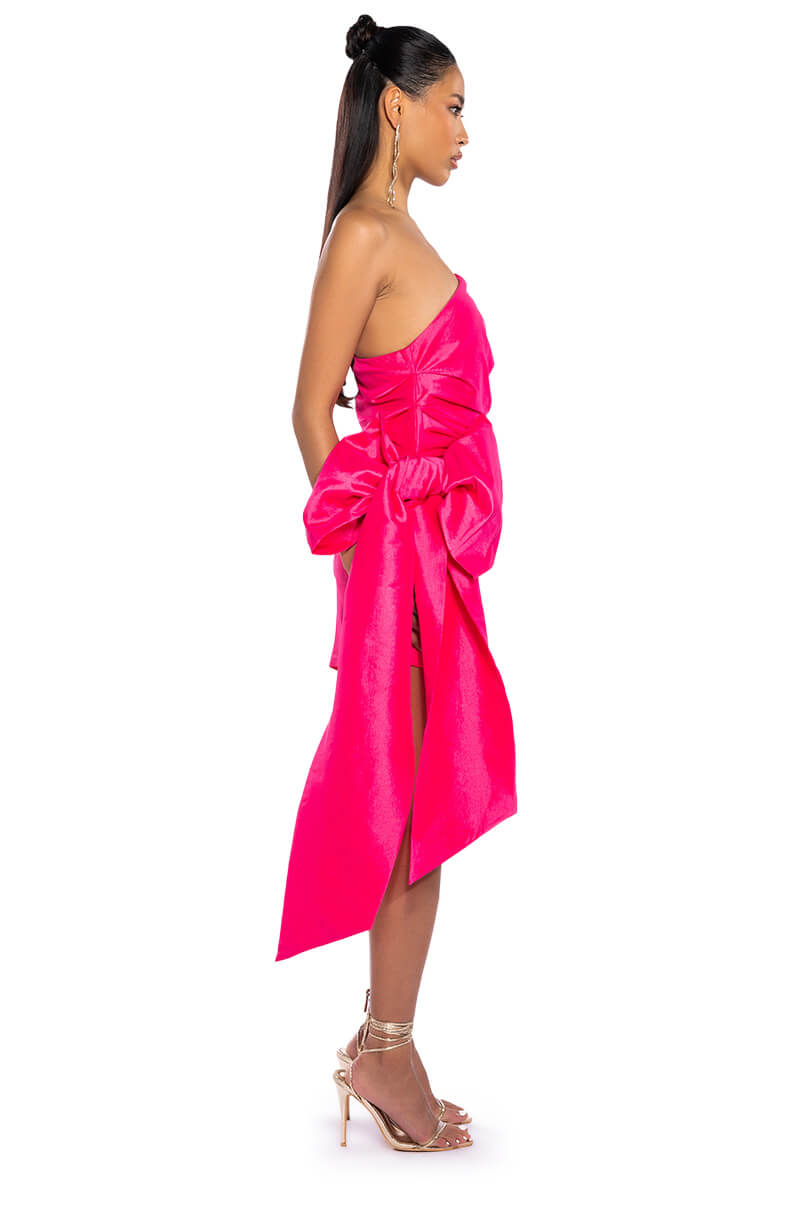 GOLDEN HOUR STRAPLESS RUCHED BOW DETAIL MINI DRESS