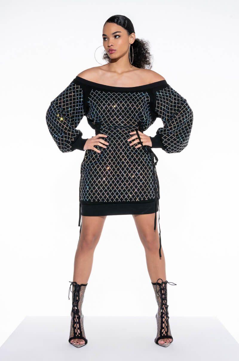 GOT IT GIRL RHINESTONE SWEATSHIRT DRESS