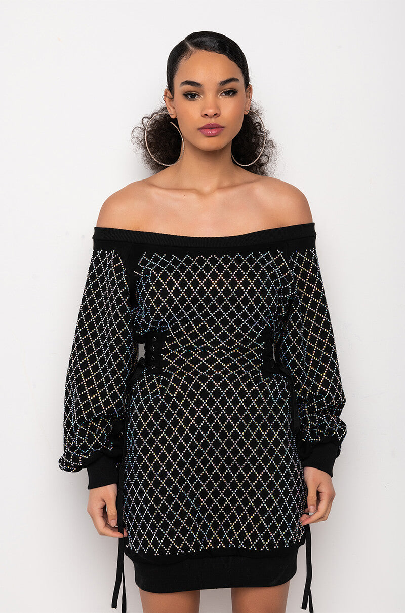 GOT IT GIRL RHINESTONE SWEATSHIRT DRESS