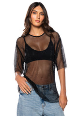 GOT PLANS TONIGHT RHINESTONE MESH T-SHIRT