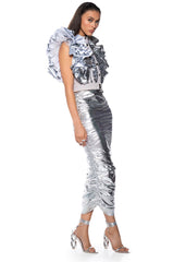 GREATEST SHOW METALLIC RUFFLE BUTTON DOWN BLOUSE