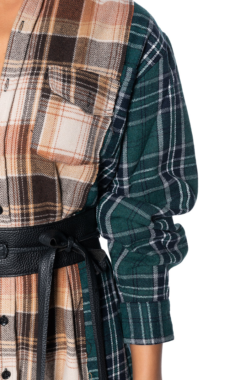 GRUNGE GIRL MIXED PATCHWORK OVERSIZED LONG PLAID TOP