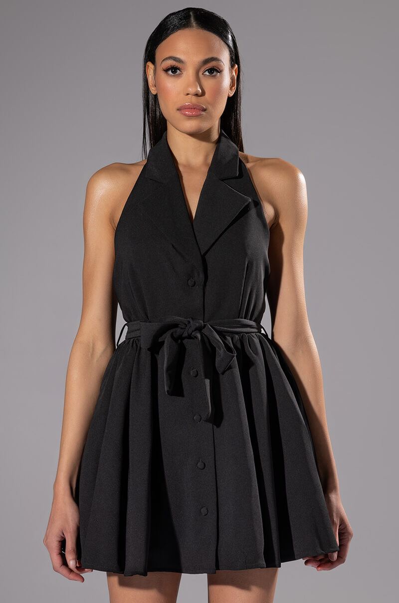 HADLEY COLLARED FIT AND FLARE MINI DRESS