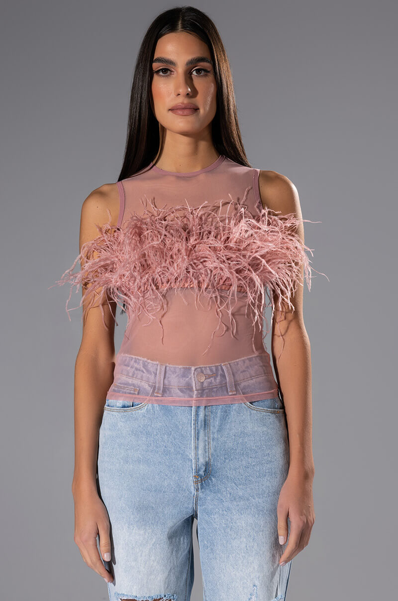 HAPPILY EVER AFTER SLEEVELESS FEATHER TOP