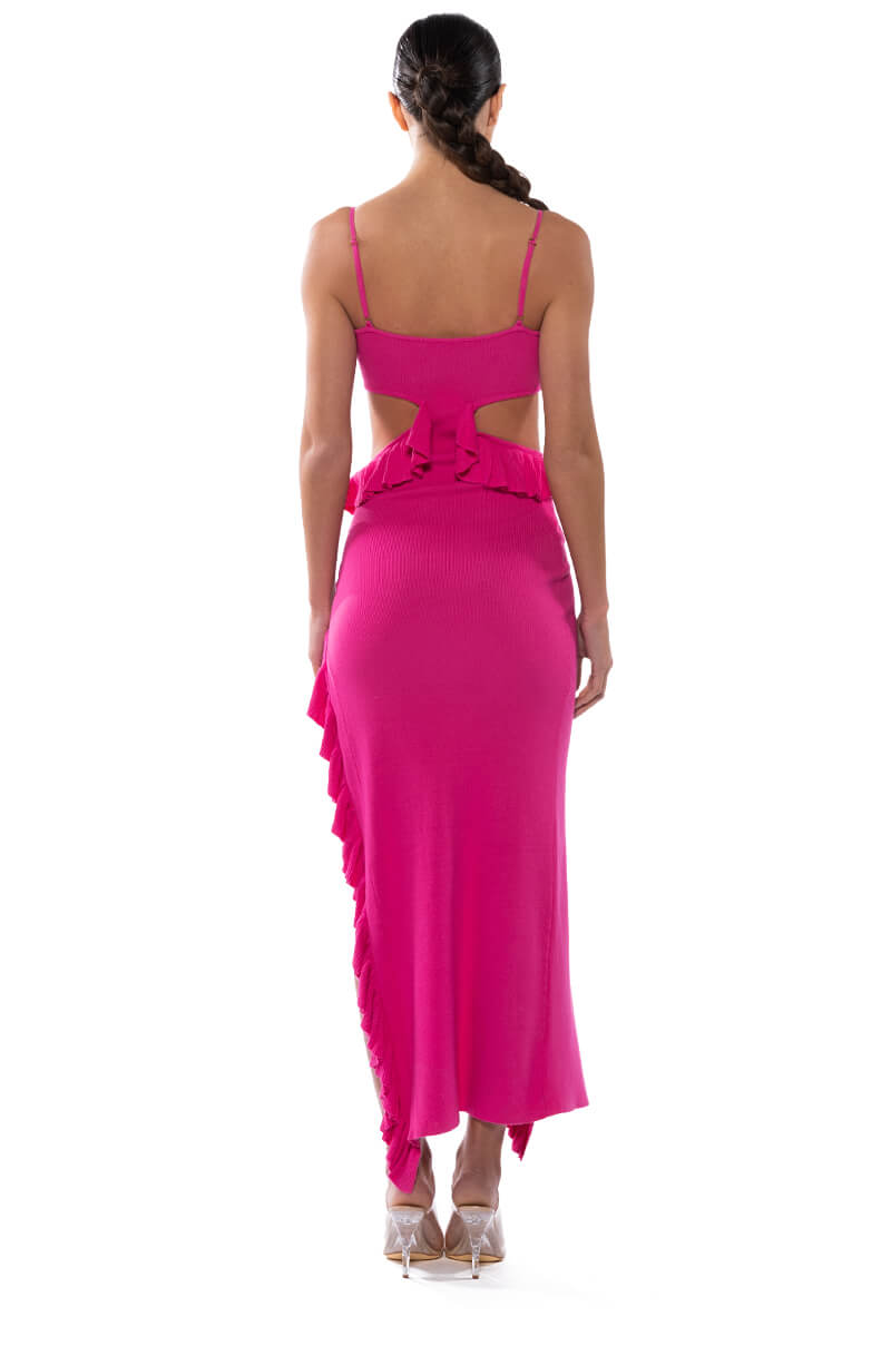 HAPPY SPIRITS RUFFLE KNIT MAXI DRESS