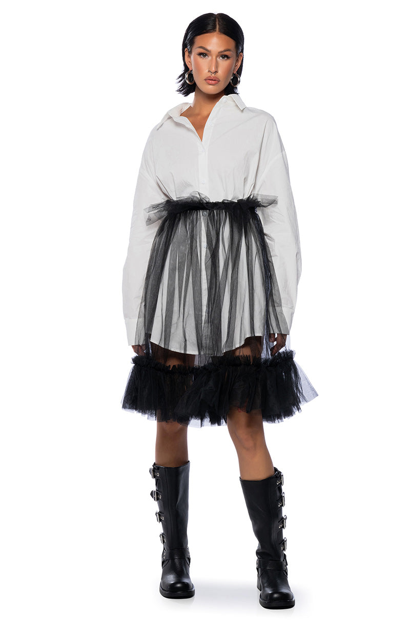HE'S A TULLE POPLIN MINI DRESS
