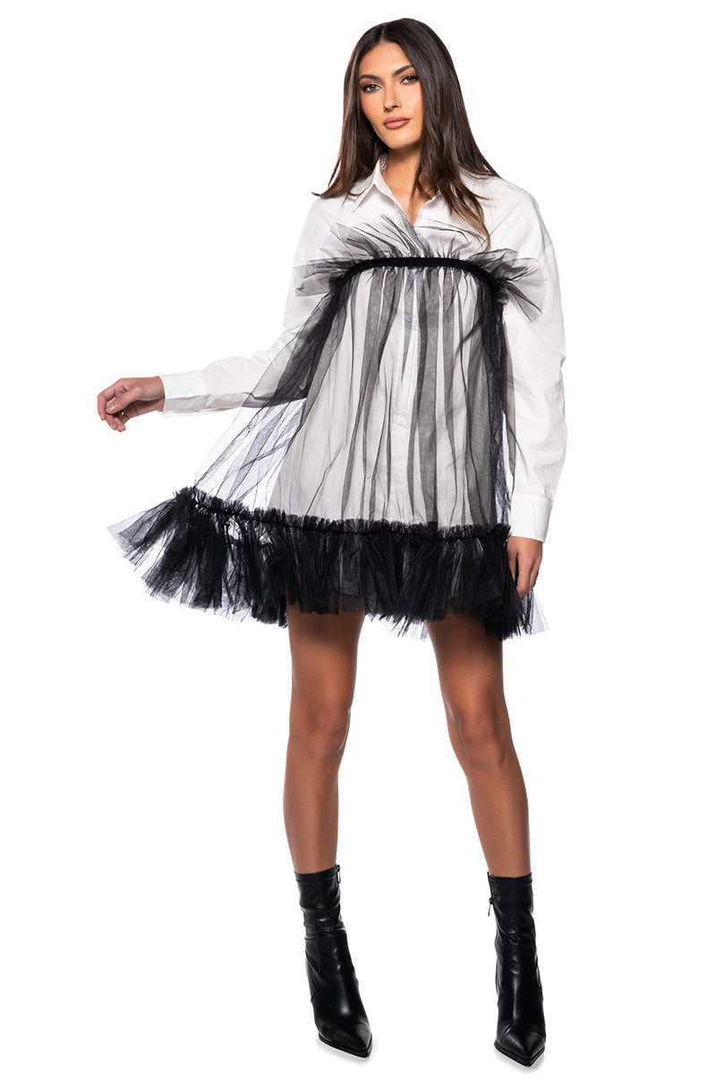 HE'S A TULLE POPLIN MINI DRESS