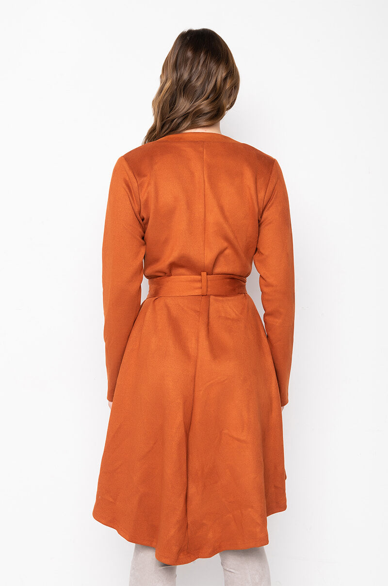 HEY THERE MINI LONG SLEEVE SUEDE DRESS