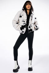 NO CAP CROPPED SATIN VARSITY BOMBER