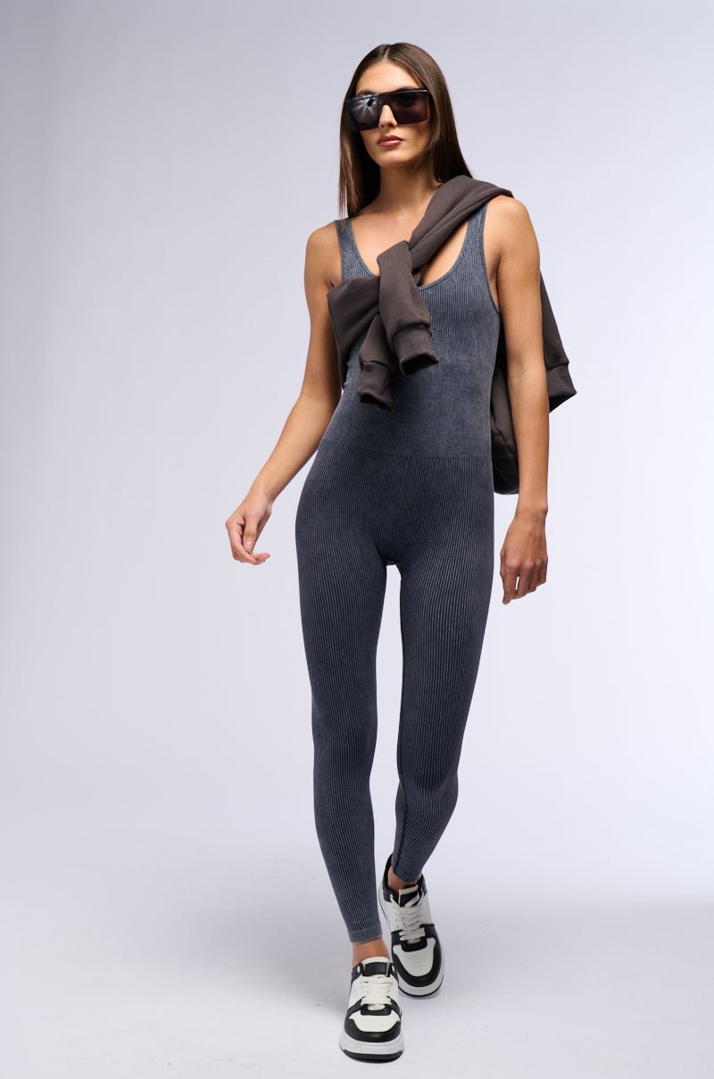 HOT GIRL WALK SLEEVELESS CATSUIT IN CHARCOAL