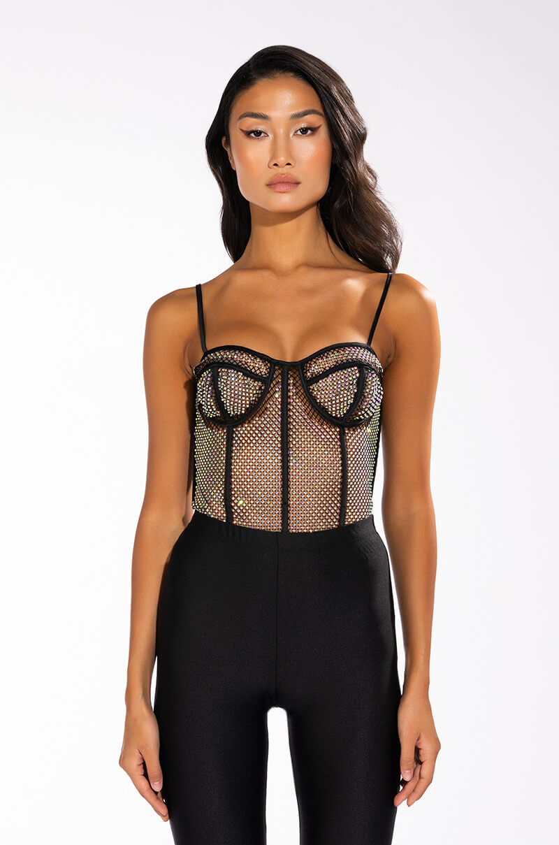 I LIKE THE WAY U MOVE RHINESTONE MESH SLEEVELESS BODYSUIT