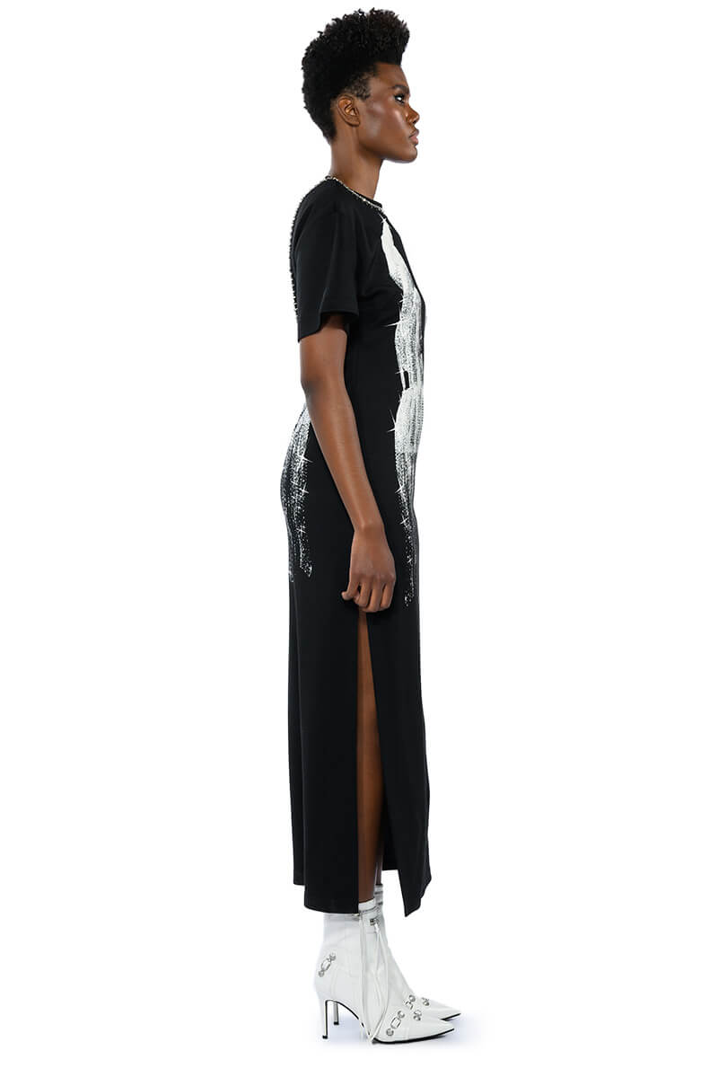ILLUSIONS STUD DETAIL GRAPHIC MAXI DRESS