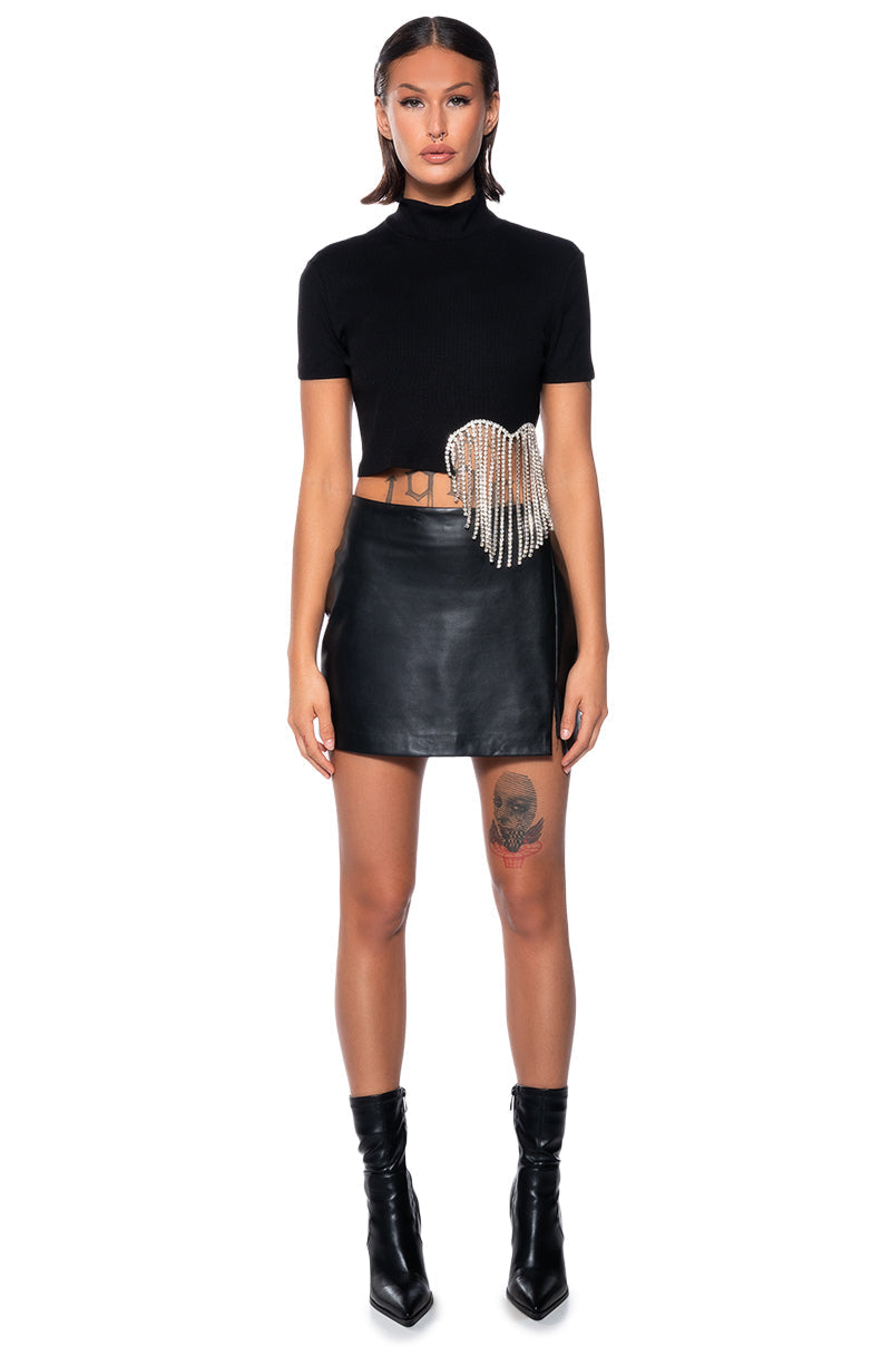 ILYSM RHINESTONE MOCK NECK SHORT SLEEVE TEE