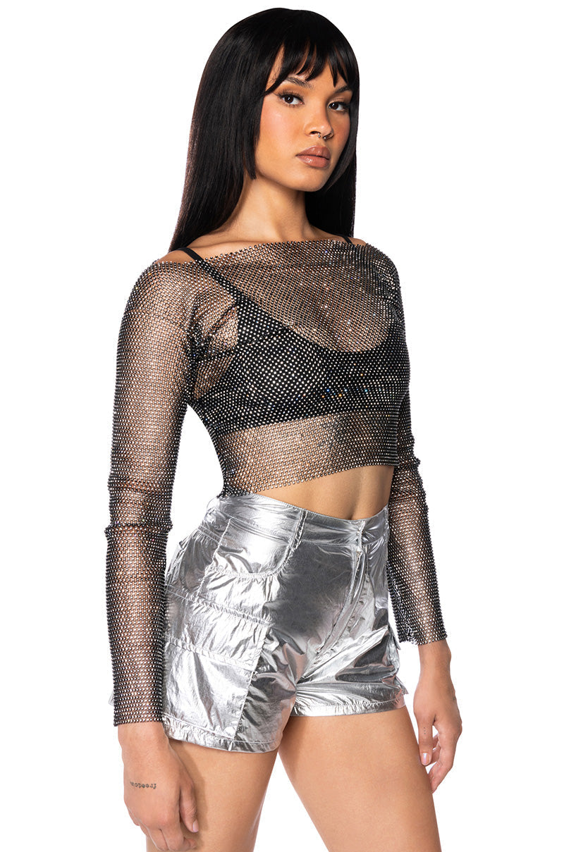 IN MY FUTURE METALLIC CARGO SHORTS IN SILVER
