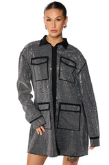 ITS A PARTY EMBELLISHED MINI SHIRT DRESS