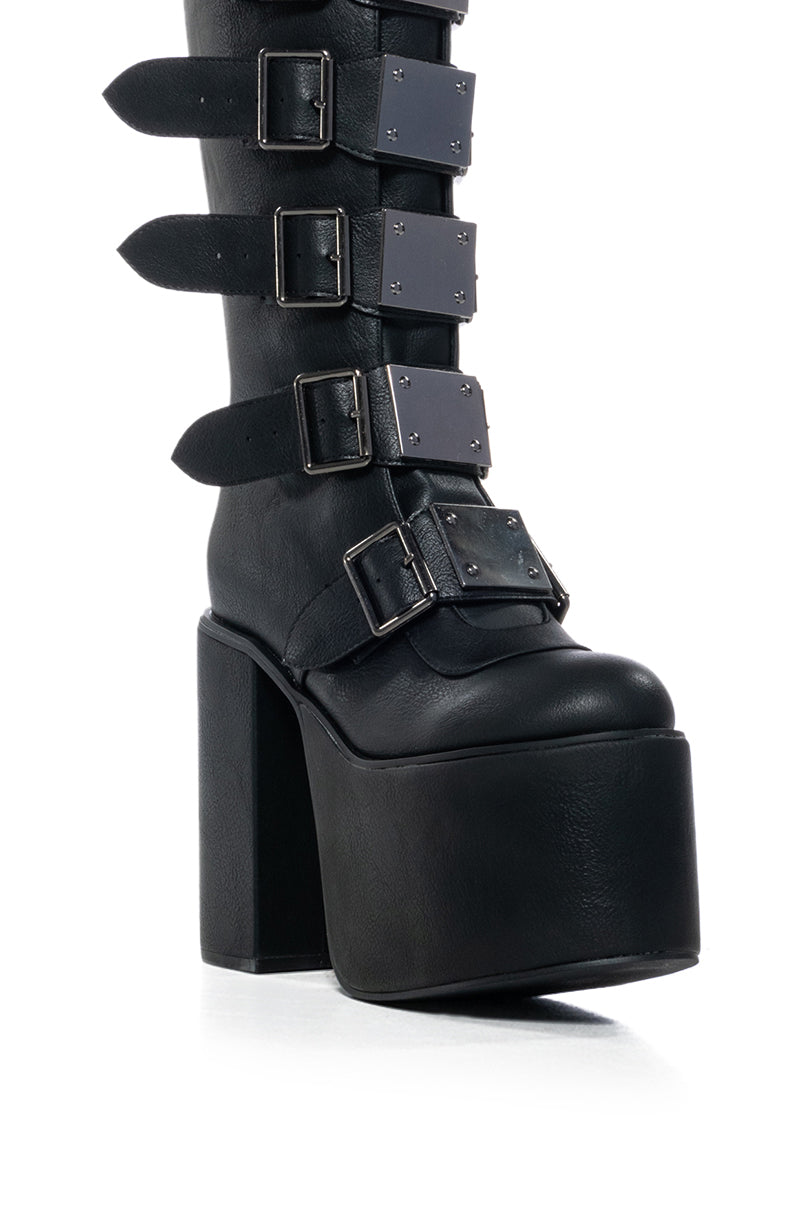 ITS FATE EMBELLISHED KNEE HIGH BUCKLE BOOT IN BLACK