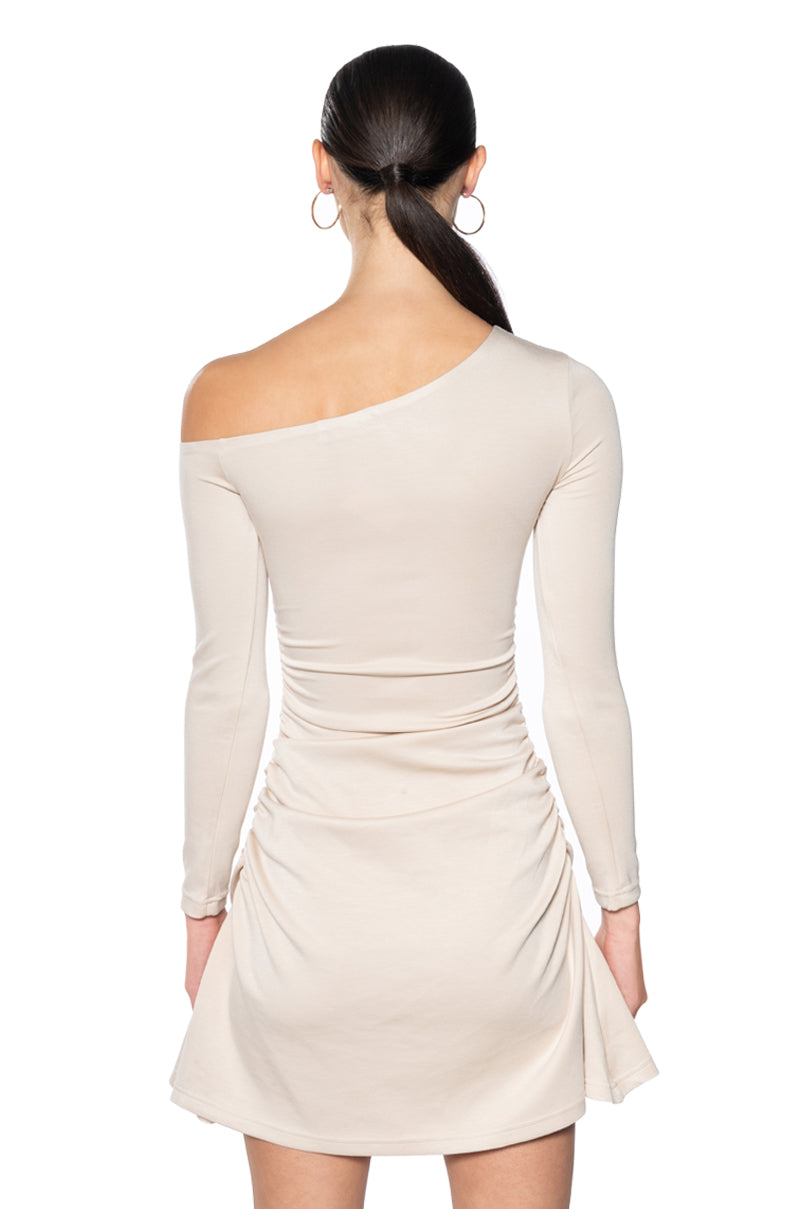 ITS GIVING OFF THE SHOULDER MINI DRESS
