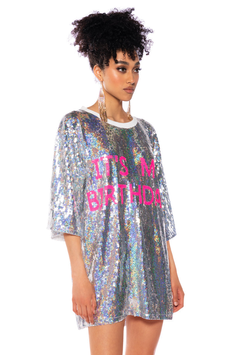 ITS MY BIRTHDAY SEQUIN TSHIRT DRESS