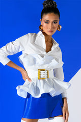 IVY BELTED DETAIL PEPLUM BLOUSE