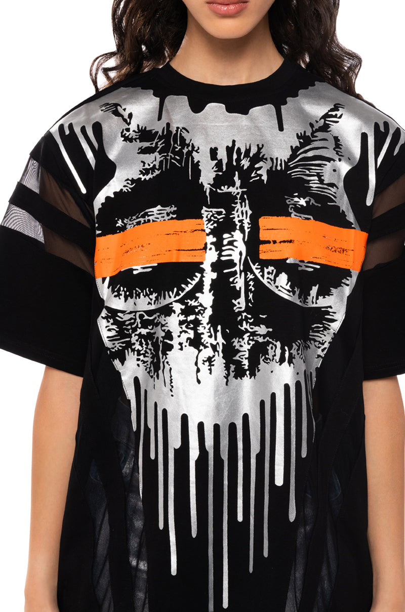 MESH DETAIL GRAPHIC T SHIRT