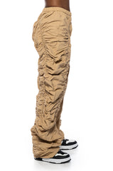 JAYCE RUCHED NYLON WIDE LEG PANT