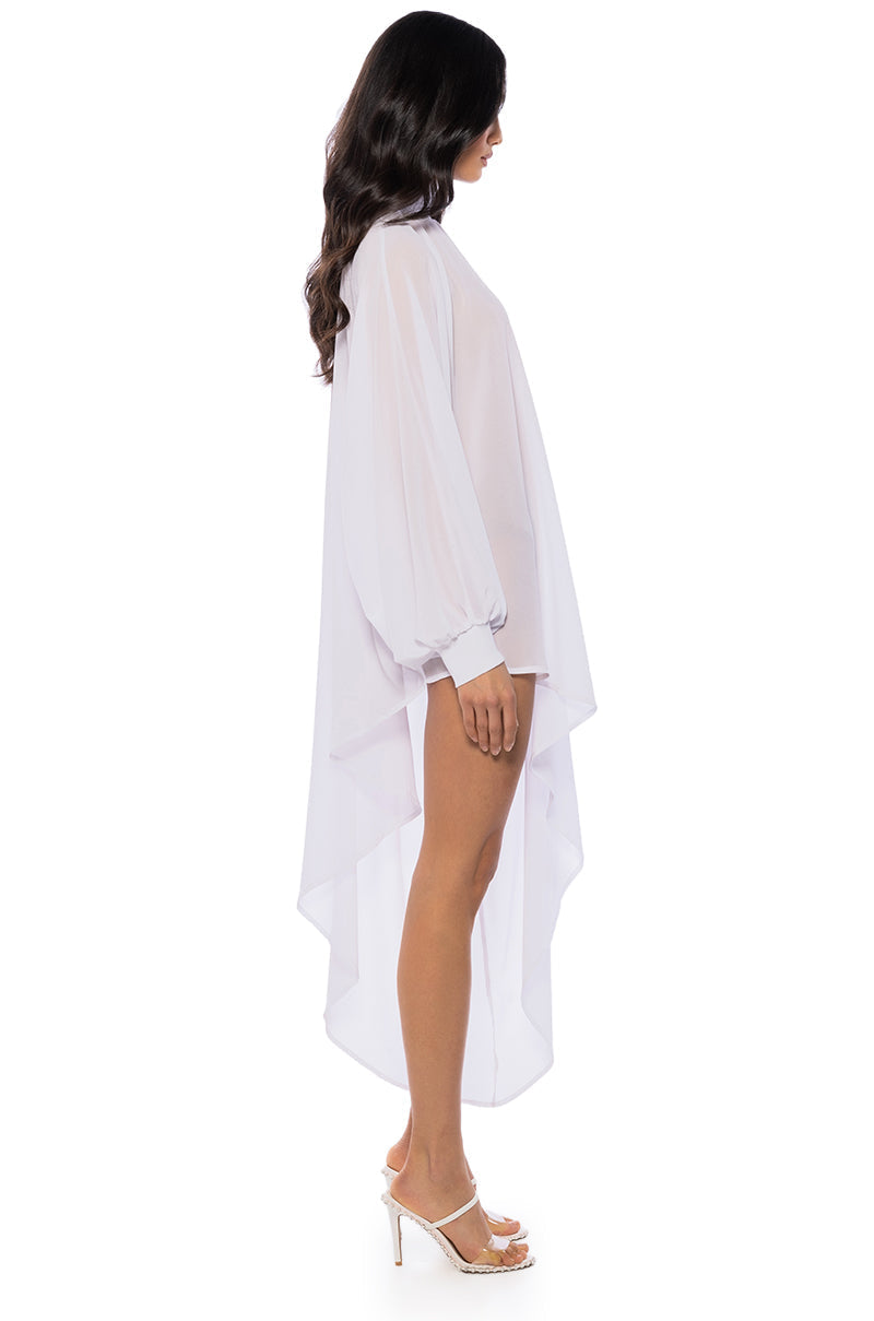 JUNE ASYMMETRICAL MIDI DRESS IN WHITE