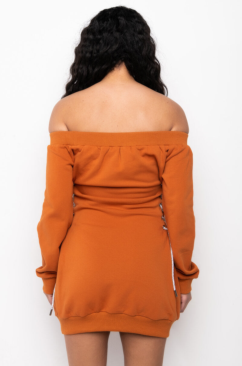 KILL EM WITH KINDNESS OFF THE SHOULDER MINI DRESS