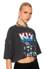 KISS STUDDED CROPPED BAND T SHIRT