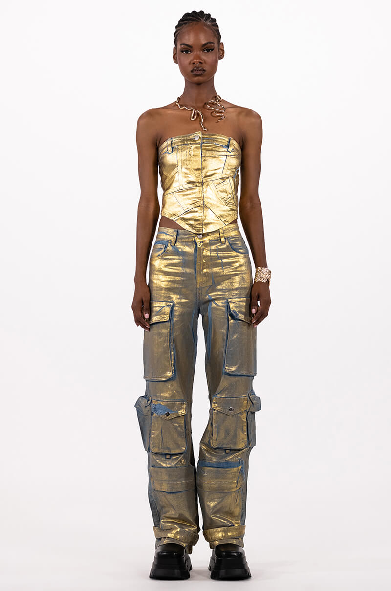 LA ISLA METALLIC CARGO JEANS