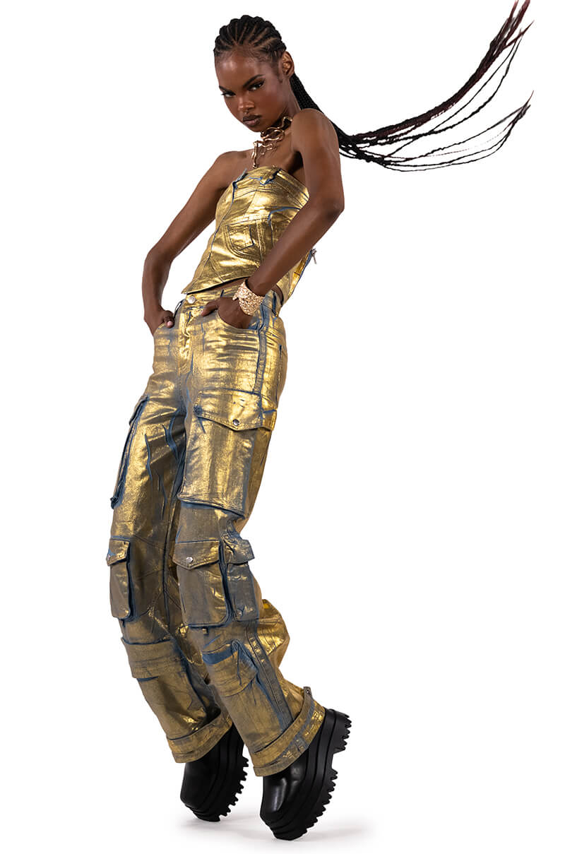 LA ISLA METALLIC CARGO JEANS