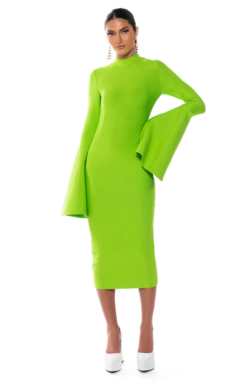LADY LONG SLEEVE MIDI BANDAGE DRESS