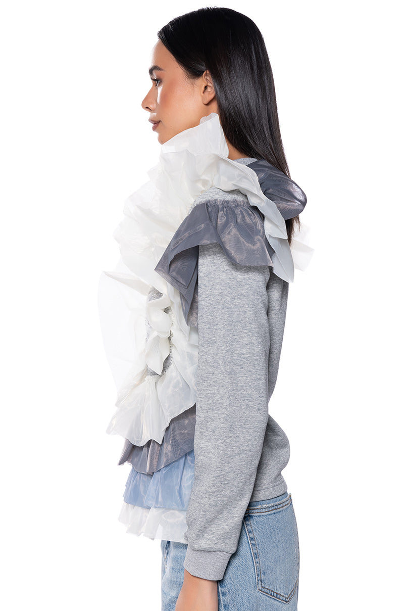 LAYERED TULLE FLOUNCE DETAIL SWEATSHIRT