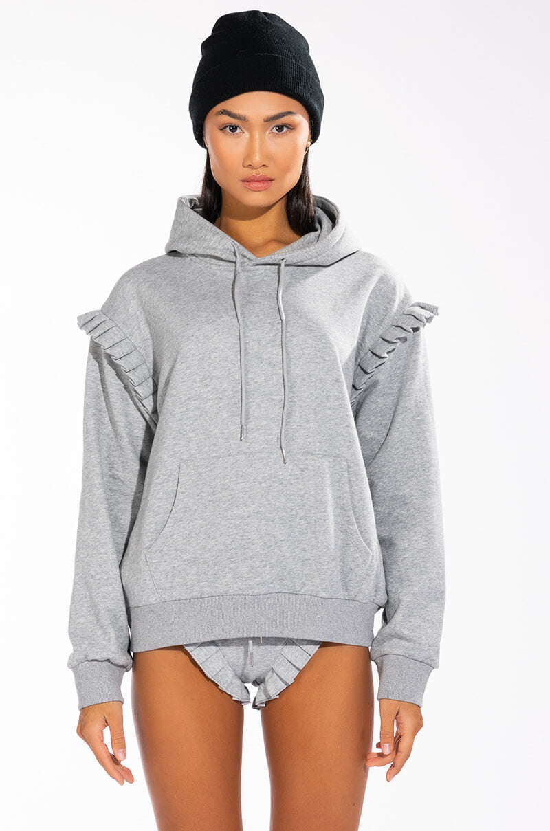 LAZY DAYZ RUFFLE DETAIL OVERSIZED HOODIE