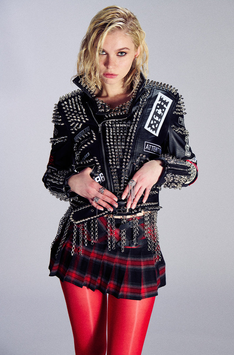 LET GO PLEATED PLAID MINI SKIRT IN RED
