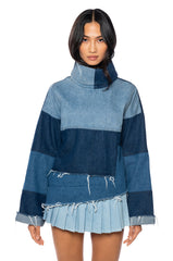 LIFT ME UP DENIM COLOR BLOCKED TOP