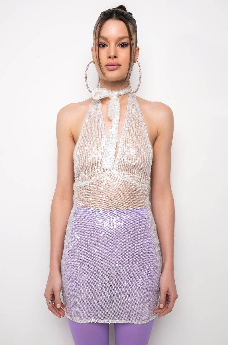 LIKE A DISCO BALL SEQUIN SHEER MINI DRESS