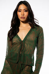 LIVIN ON A PRAYER TIE FRONT MESH BLOUSE