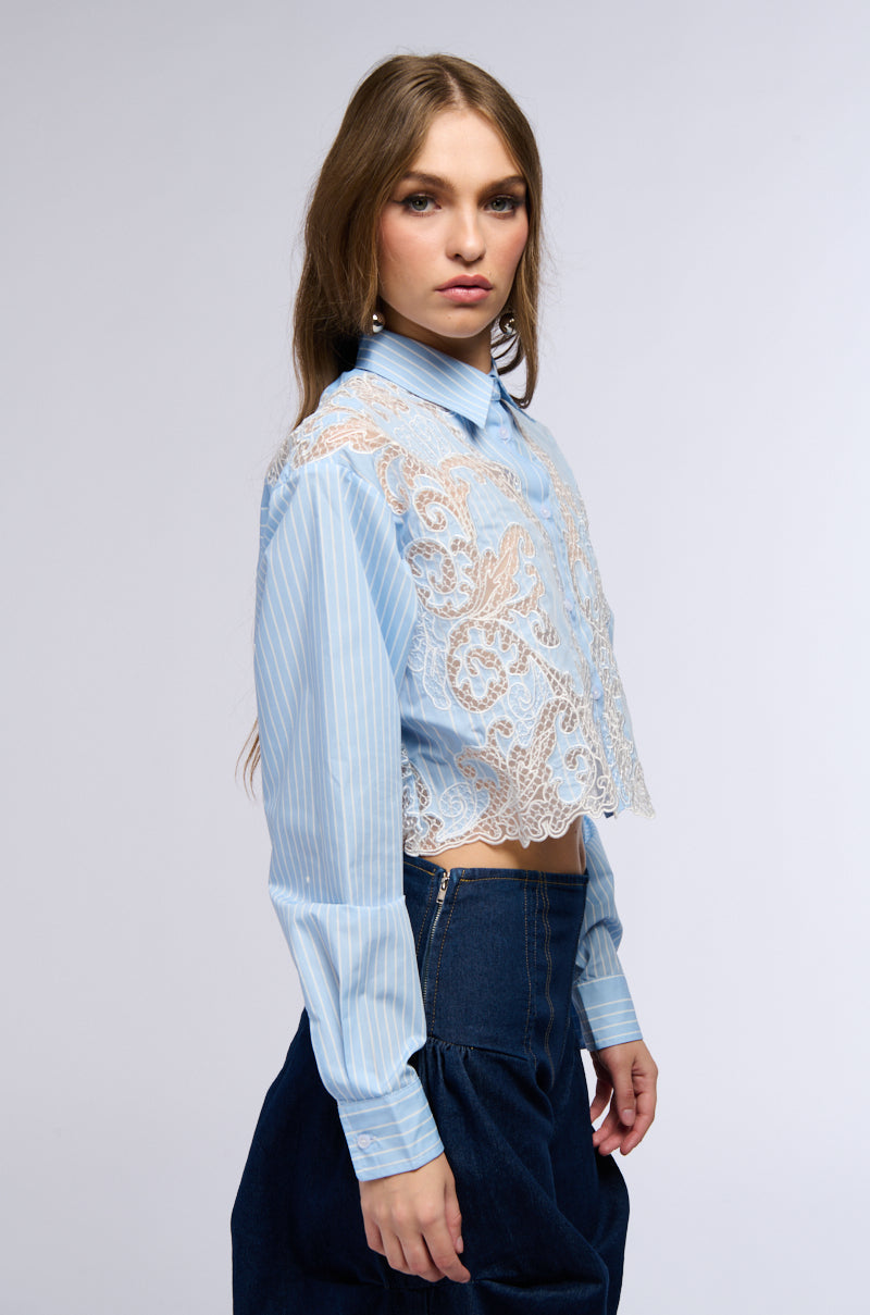 LOVE ME LIKE THAT BUTTON DOWN BLOUSE WITH LACE DETAILING