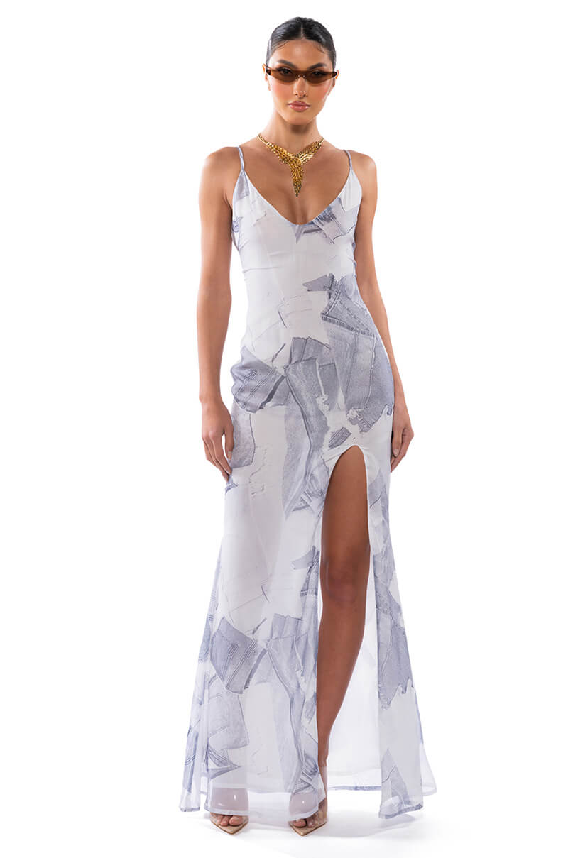 JADE PRINT SLIT MAXI DRESS