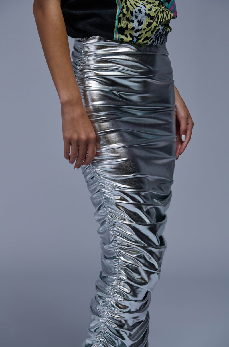 LUNA RUCHED METALLIC MAXI SKIRT