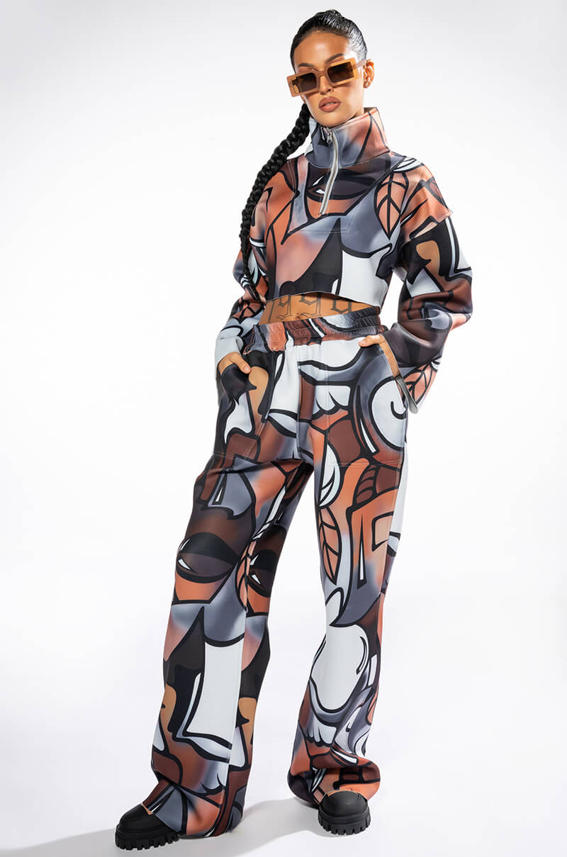MAIN SQUEEZE PRINTED SCUBA WIDE LEG JOGGER