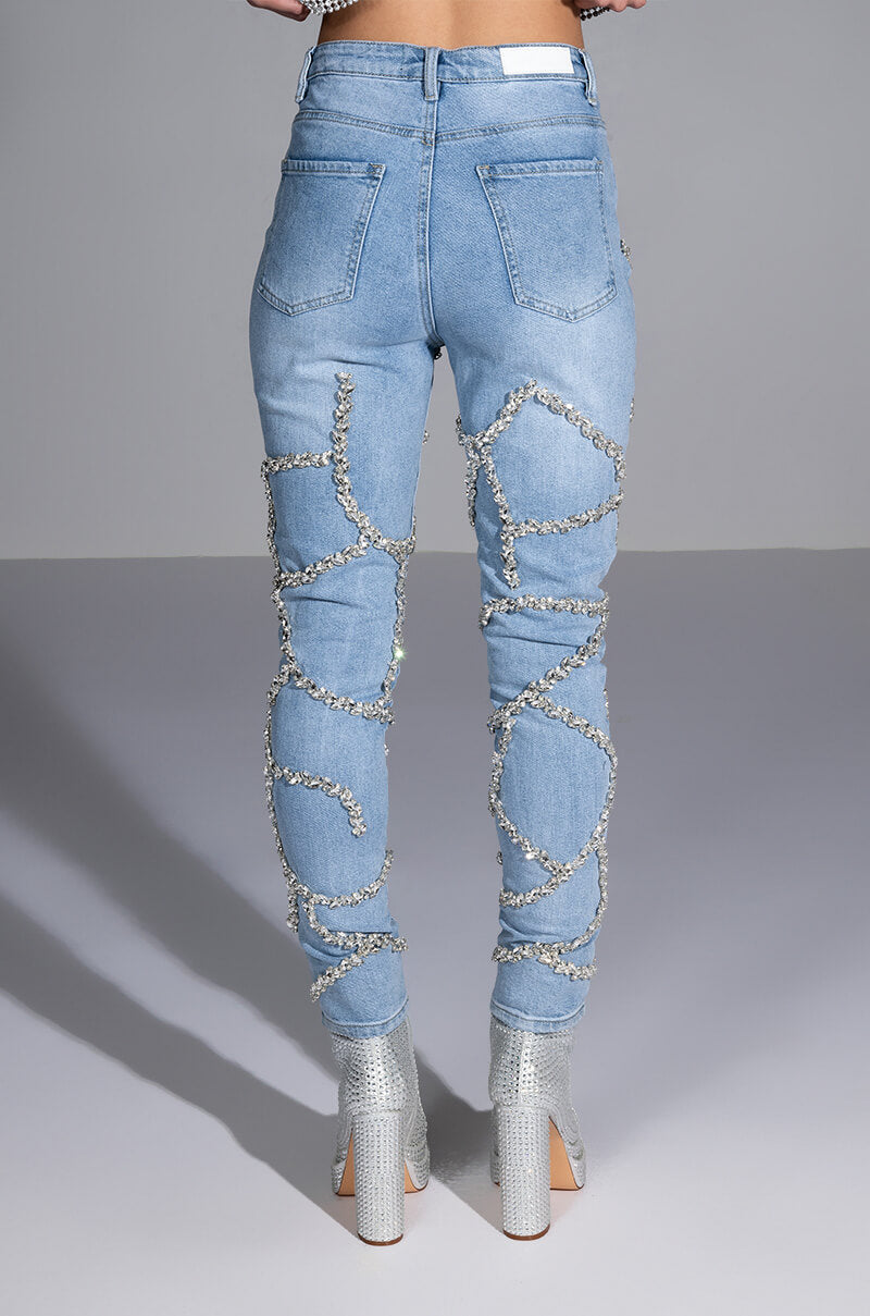 MAKE A WISH RHINESTONE HIGH WAISTED SKINNY JEAN