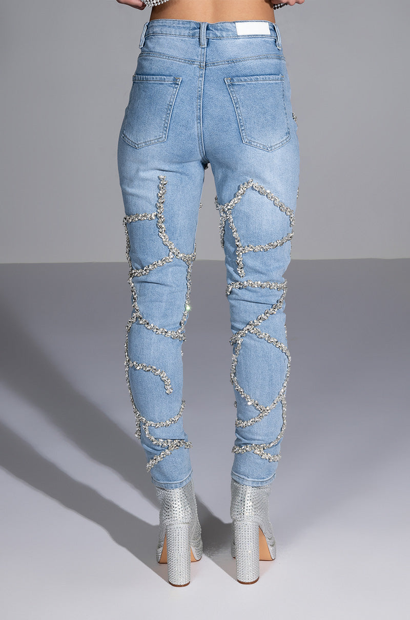 MAKE A WISH RHINESTONE HIGH WAISTED SKINNY JEAN