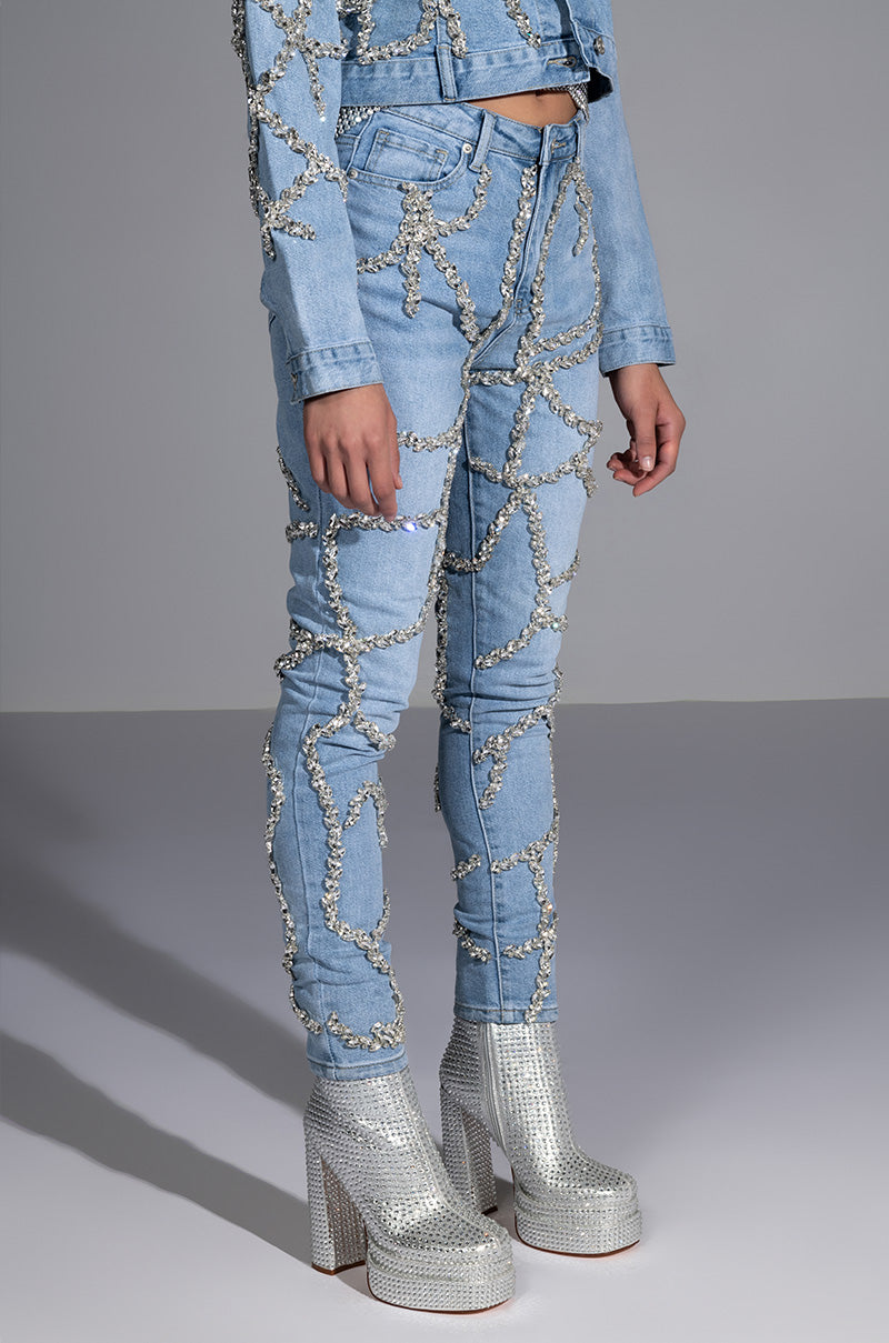 MAKE A WISH RHINESTONE HIGH WAISTED SKINNY JEAN