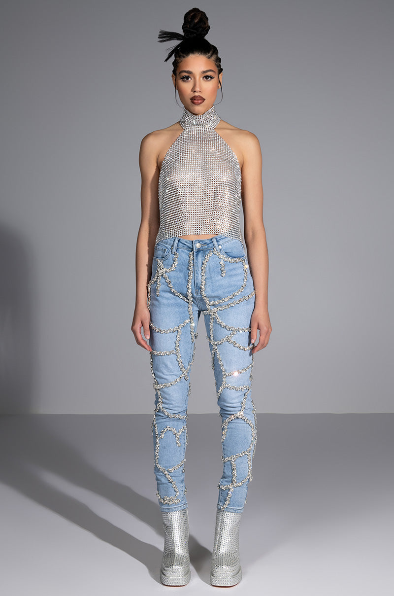 MAKE A WISH RHINESTONE HIGH WAISTED SKINNY JEAN