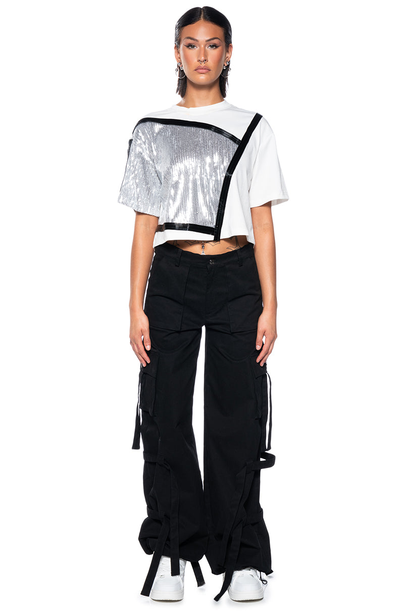 MAKE IT SHINE SEQUIN DETAIL T-SHIRT