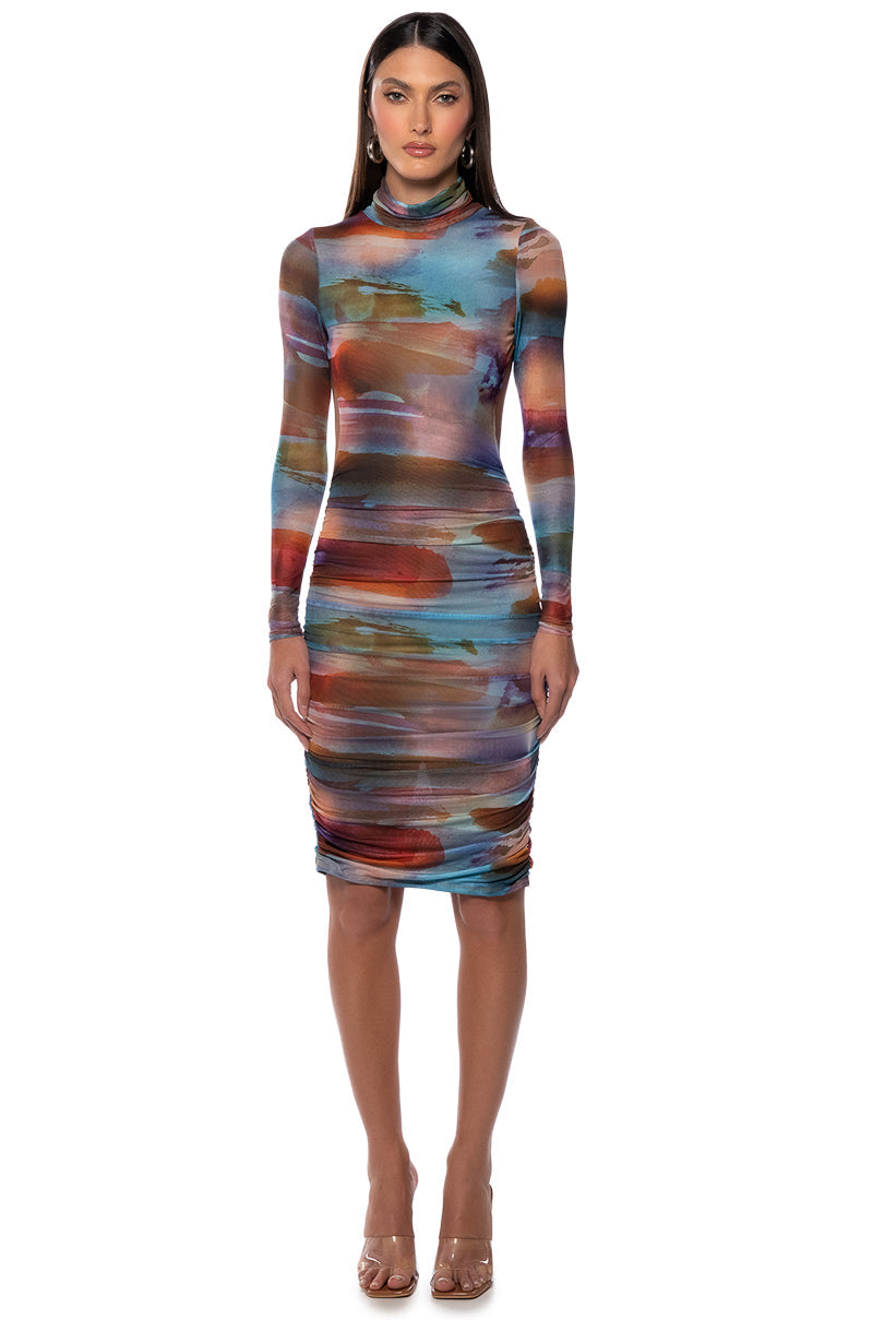 MEL PRINTED OPEN BACK MIDI DRESS