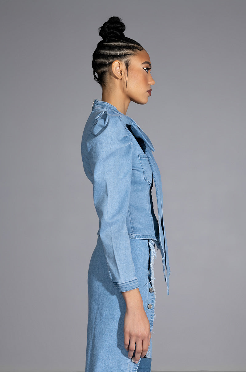 MISS INDEPENDENT DENIM LONG SLEEVE BLOUSE