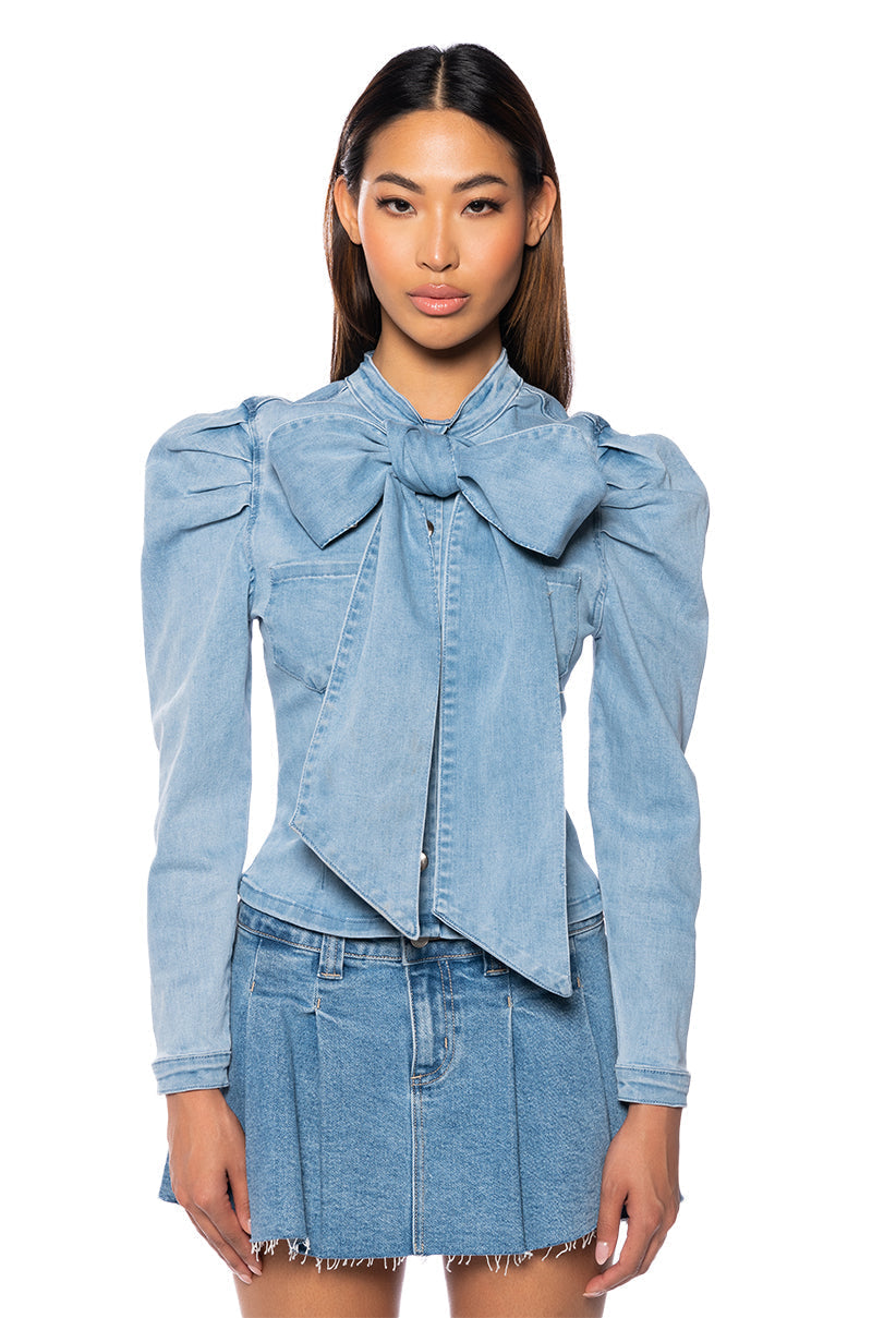 MISS INDEPENDENT DENIM LONG SLEEVE BLOUSE