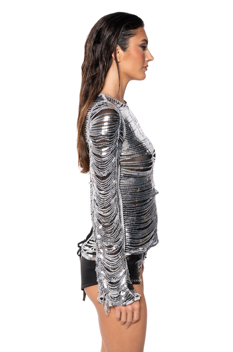 MISS INDEPENDENT METALLIC BACK TIE TOP